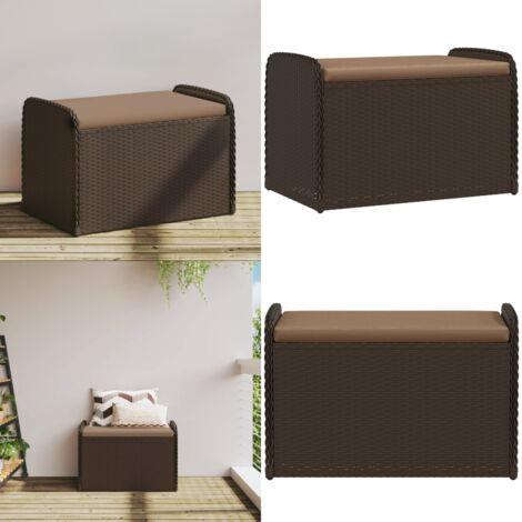 Banc de rangement et coussin marron 80x51x52 cm résine tressée - Banc De Jardin - Meuble De Jardin - Rangement Extérieur - Banc Coffre - Résine Tressée - Home & Living