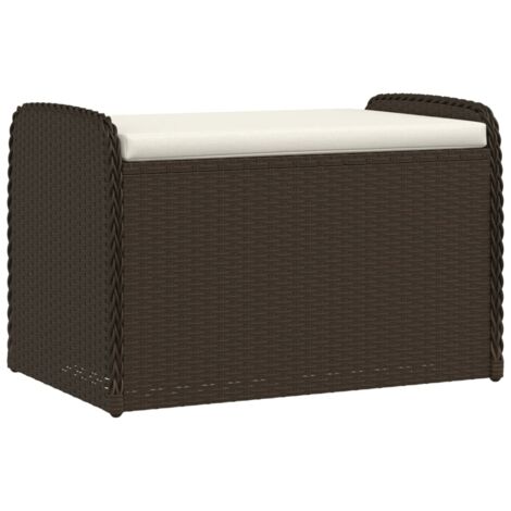 Banc de rangement et coussin marron 80x51x52 résine tressée