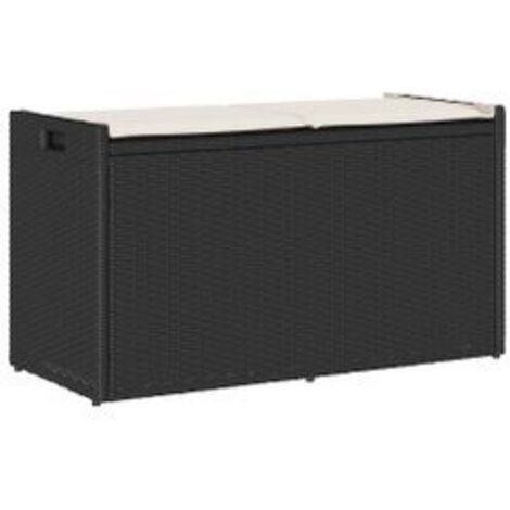 Banc de rangement extérieur coussin noir 100cm résine tressée