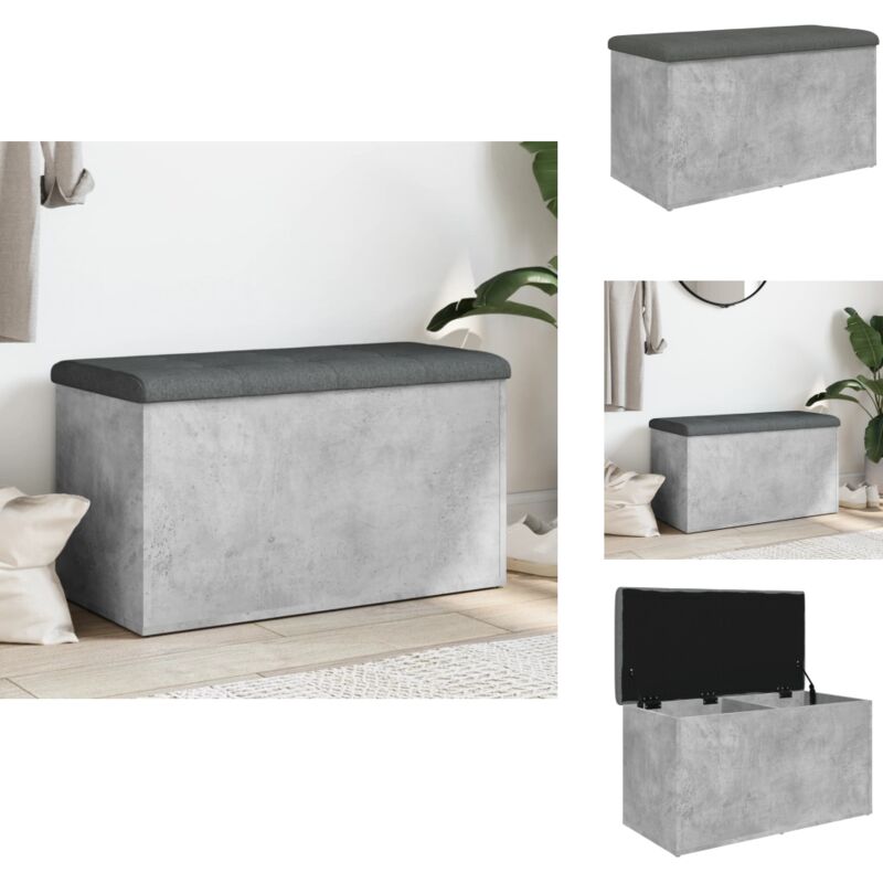 Banc de rangement gris béton 82x42x45 cm bois d'ingénierie - Banc Coffre - Banc Rangement - Banc Entrée - Meuble Rangement - Mobilier Intérieur