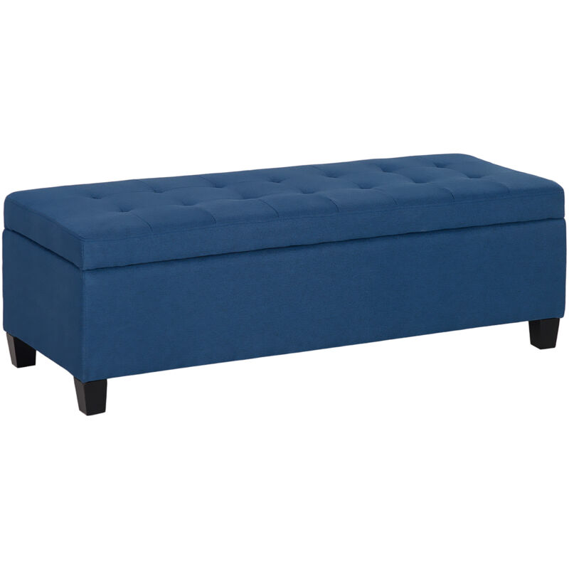 Banc de rangement - HOMCOM - 94,5L - siège capitonné - tissu aspect lin et pieds en bois - 125 x 49 x 41,5 cm - bleu
