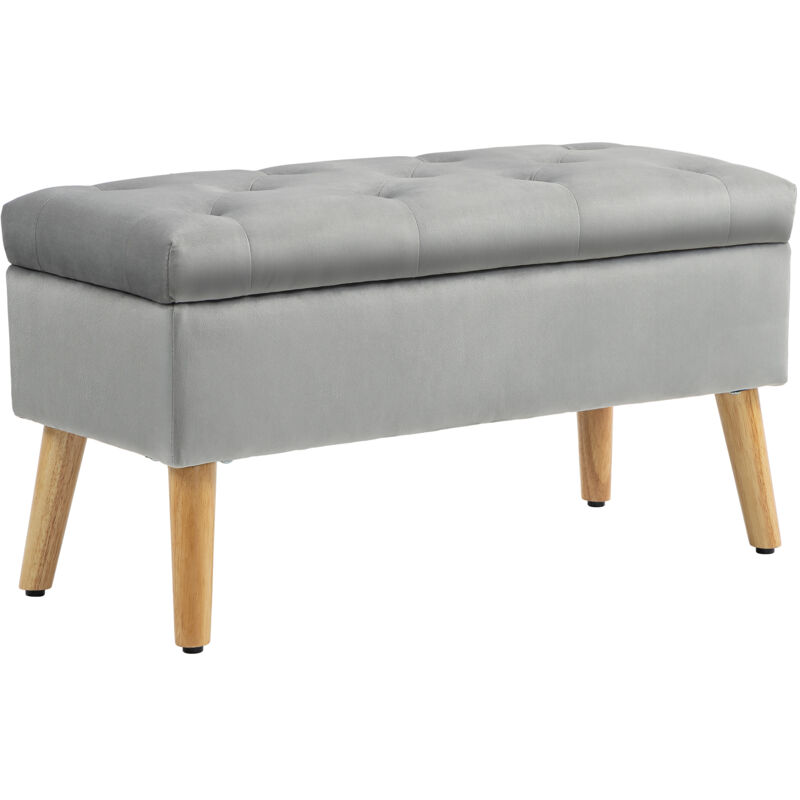 Banc de rangement - HOMCOM - avec couvercle, tissu effet velours, pieds en bois - charge jusqu'à 120 kg - 80 x 35 x 42 cm - gris