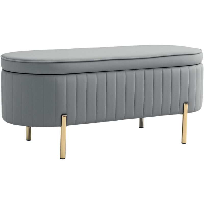 Banc de rangement - HOMCOM - couvercle, pieds en métal, capacité 72 L - en velours - 108x44x43,5cm - gris