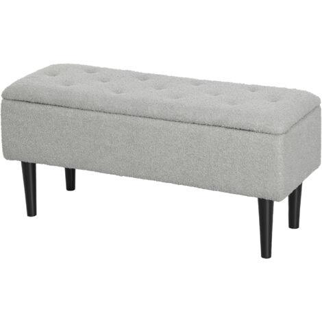 Banc de rangement, jusqu'à 120 kg, aspect velours, 95 x 38 x 45 cm, gris