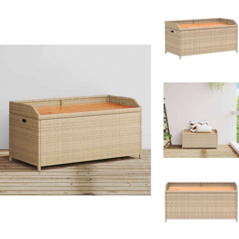 Banc de rangement mélange beige résine tressée et bois d'acacia - Banc De Jardin - Mobilier De Jardin - Rangement Extérieur - Coffre De Jardin