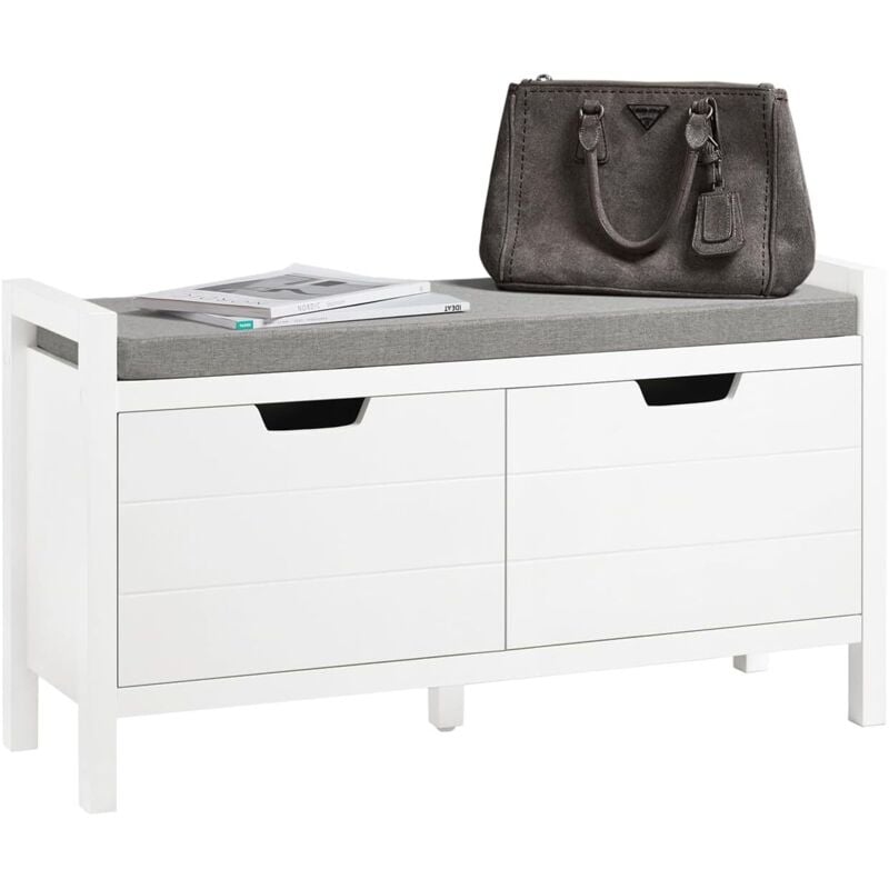 Banc de Rangement Meuble Bas Entrée avec Coussin Rembourré et 2 Portes, Meuble d'Entrée Commode à Chaussure FSR63-II-W Sobuy