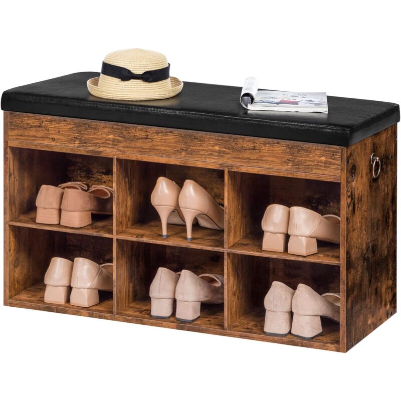 Hoobro - Banc de Rangement, Meuble Chaussure, Siège Rembourré, Banquette de Rangement à 6 Compartiments, Porte-Chaussures pour Entrée, Couloir,