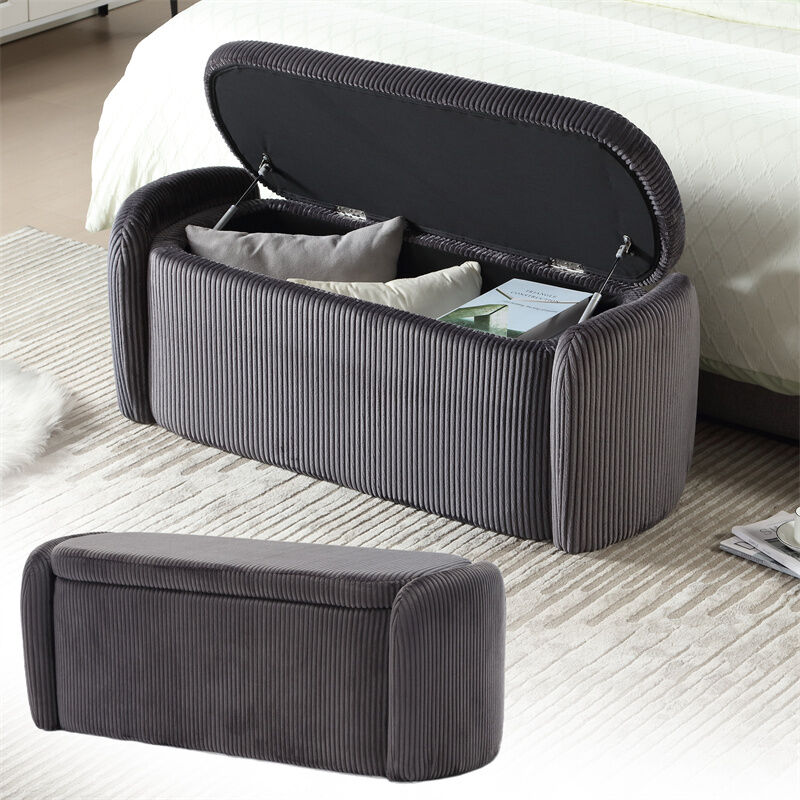 Fortuna Lai - Banc de rangement multifonctionnel, 112x41x42cm, adapté au salon, à l'entrée, à la chambre à coucher, en velours gris foncé