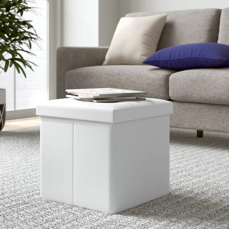 Banc de Rangement, Ottoman avec Espace de Stockage, Coffre de Rangement Intérieur Repose-Pieds, pour Salon, Chambre, Entrée(Blanc 38x38x38cm) - Bolli