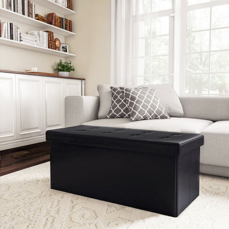 Bolli - Banc de Rangement, Ottoman avec Espace de Stockage, Coffre de Rangement Intérieur Repose-Pieds, pour Salon, Chambre, Entrée(Noir 110x38x38cm)