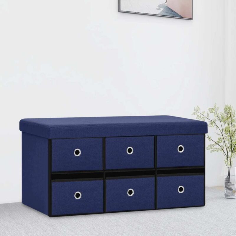 Torana - Banc de rangement pliable Bleu 76x38x38 cm Faux lin