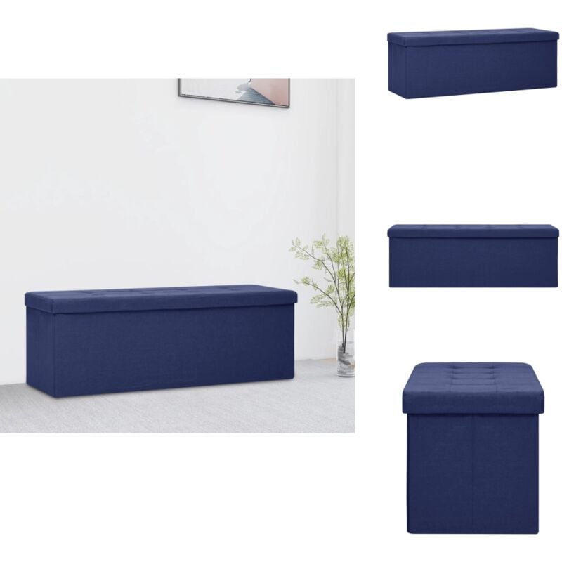Banc de rangement pliable Bleu Faux lin - Banc De Rangement - Banc Pliant - Meuble De Rangement - Banc Entrée - Coffre De Rangement