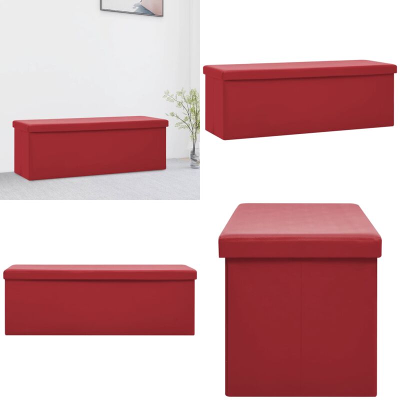 Banc de rangement pliable Rouge bordeaux pvc - Banc De Rangement - Banc Entrée - Meuble Rangement - Coffre De Rangement - Assise Pliable - Home &