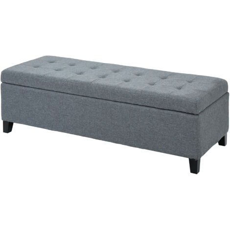 Banc de rangement, pouf, banc d'entrée, capitonnage à boutons, 125,1 cm x 48,9 cm x 41,3 cm, gris