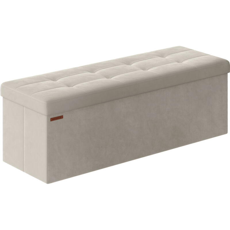 Songmics - Banc de Rangement, Pouf en Velours, avec Couvercle, avec 2 Boîtes, Séparateur Amovible, 38 x 110 x 38 cm, Capacité de Charge 300 kg, pour