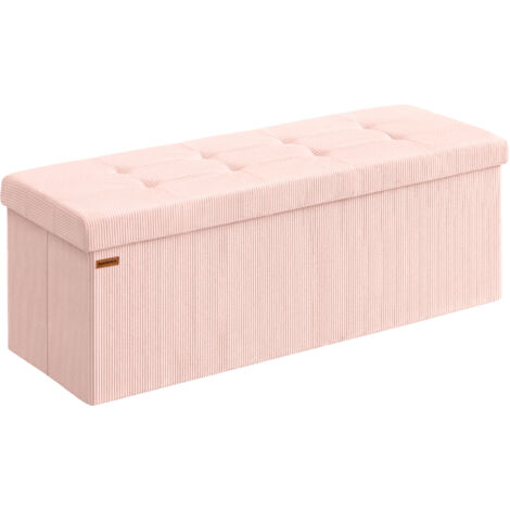 Banc de Rangement, Pouf Pliable, 38 x 110 x 38 cm, Bout de Lit, Repose-Pieds, Coffre de Rangement, Charge jusqu'à 300 kg, pour Salon, Chambre, Entrée, Rose Bonbon