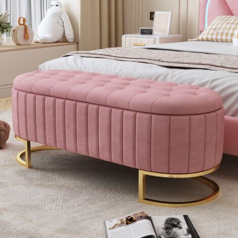 Banc de rangement rembourré en velours - style moderne - Rose