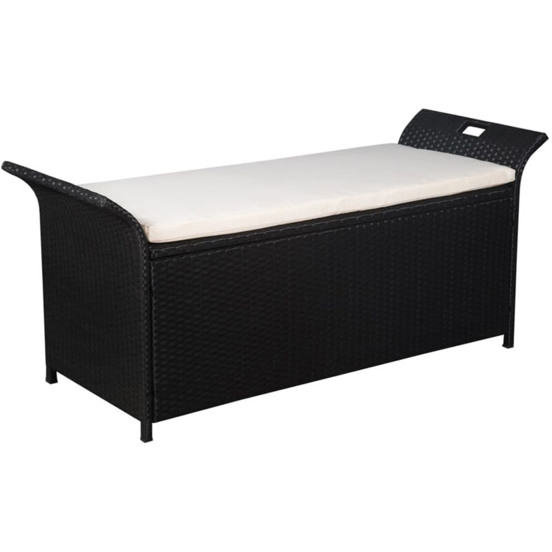 Banc de jardin avec coussin 138 cm Résine tressée Noir