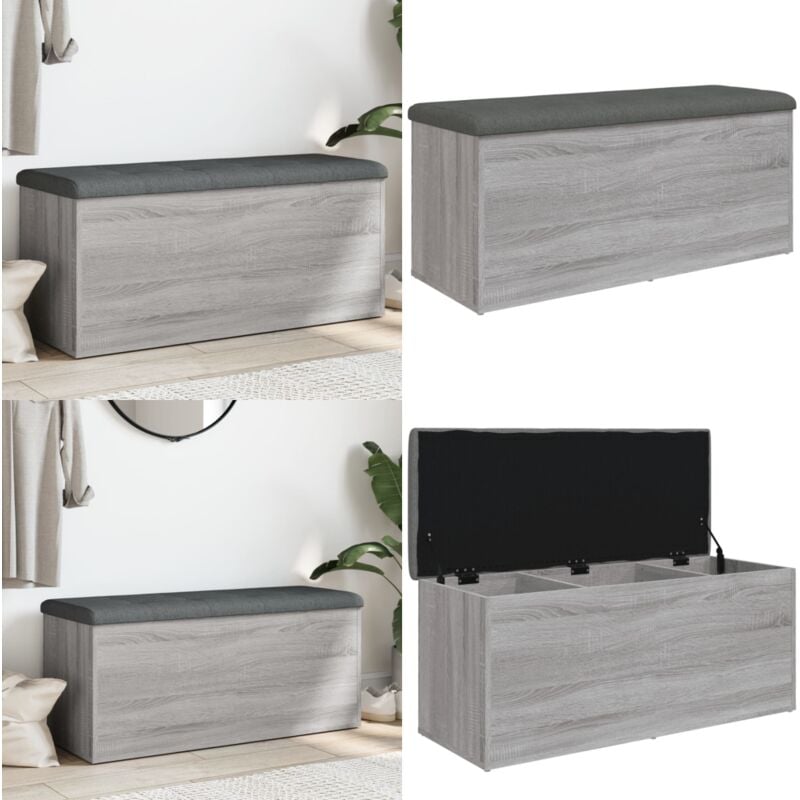 Banc de rangement sonoma gris 102x42x45 cm bois d'ingénierie - Banc Coffre - Banc Rangement - Banc Entrée - Meuble Rangement - Mobilier Intérieur