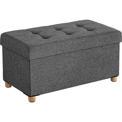 Banc de Rangement, Tabouret rembourré Pliable, Coffre avec Couvercle, Pieds en Bois Massif, Gain de Place, Volume 65L, Capacité de Charge 300 kg