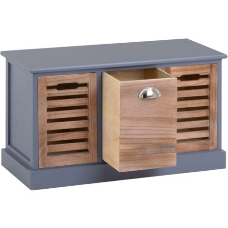 Banc De Rangement Trient Meuble Bas Coffre Avec Assise Coussin Rembourre Et 3 Caisses En Mdf Et Bois De Paulownia Gris Naturel 94885