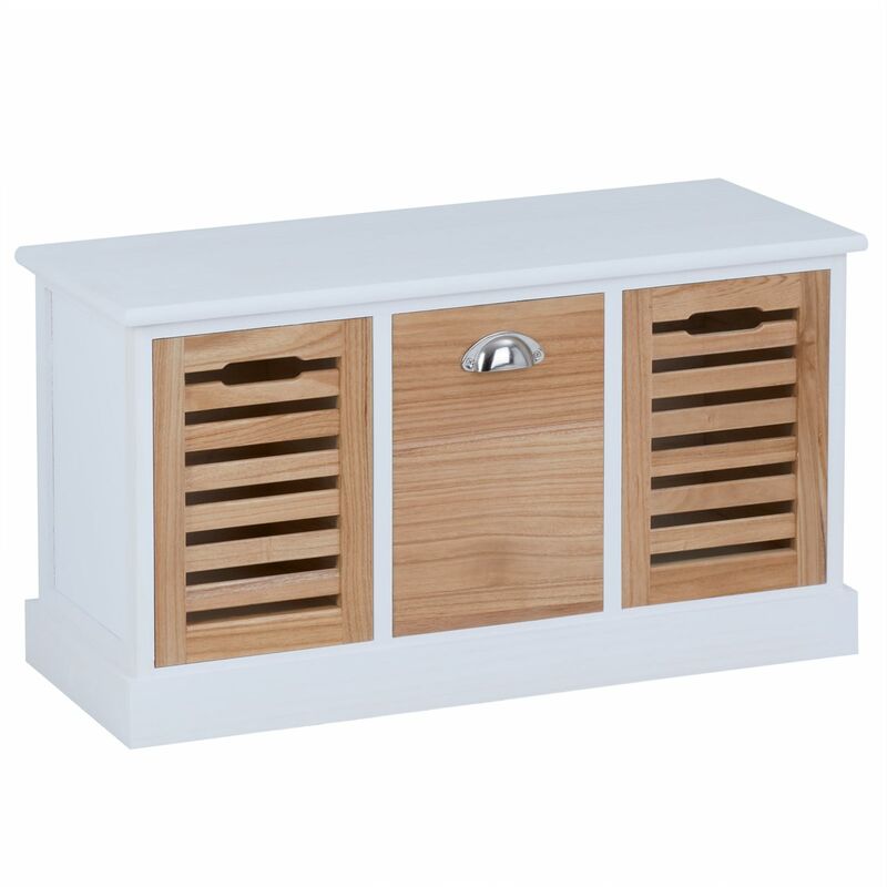 Banc De Rangement Trient Meuble Bas Coffre Avec Assise Coussin Rembourre Et 3 Caisses En Mdf Et Bois De Paulownia Blanc Naturel 94884