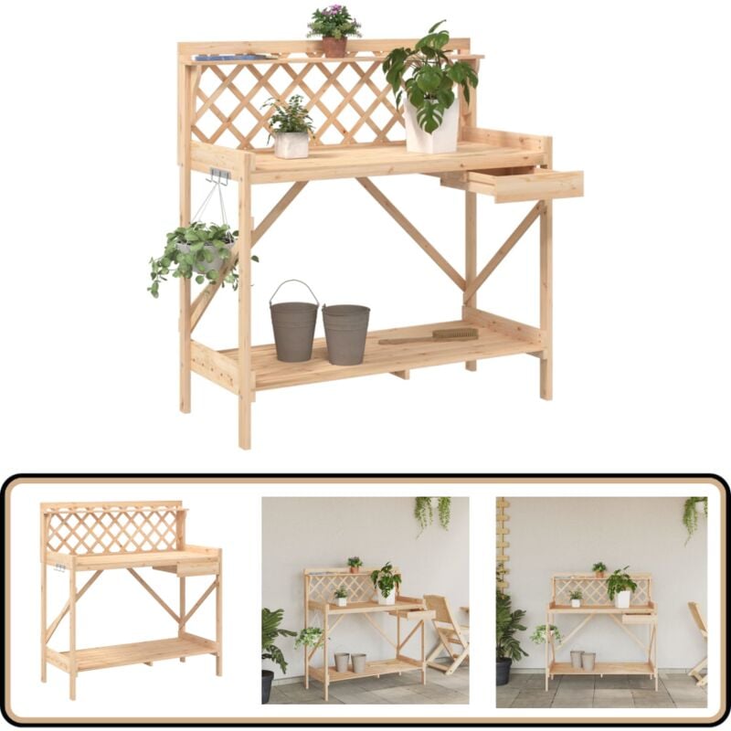Banc de rempotage avec treillis bois massif de sapin - Meuble De Jardin - Banc De Plantation - Support Plante - Jardinerie - Décoration Extérieur