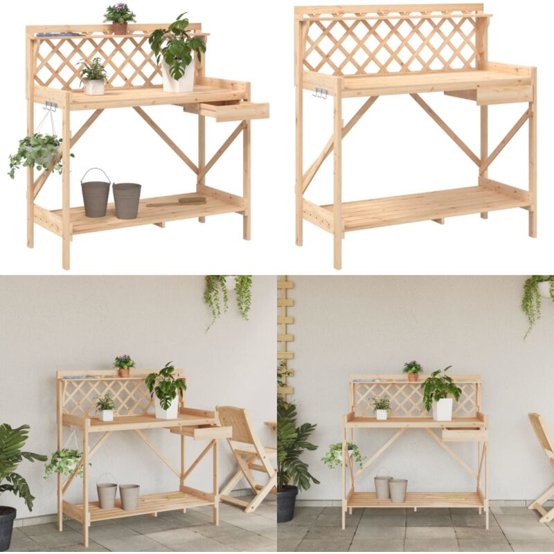 Banc de rempotage avec treillis bois massif de sapin - Meuble De Jardin - Banc De Plantation - Support Plante - Jardinerie - Décoration Extérieur