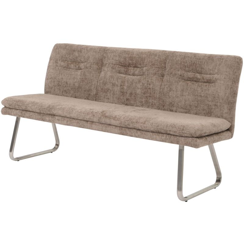 Banc de salle à manger banquette rembourré avec dossier en tissu chenille marron et acier inoxydable longueur 180 cm 040005848