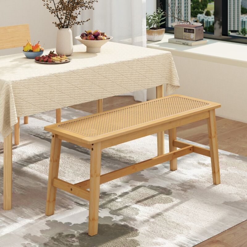 Banc de Salle à Manger en Bambou avec Assise en Rotin Tressé à la Main Banc d'Intérieur pour Entrée Table de Cuisine de Style Ferme Naturel