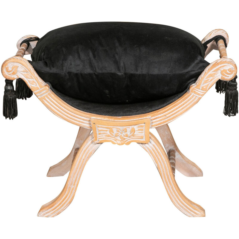 Banc de style baroque 74 x 54 x 46 cm, fauteuil baroque en hêtre, tabouret baroque pour la maison, tabouret baroque rembourré