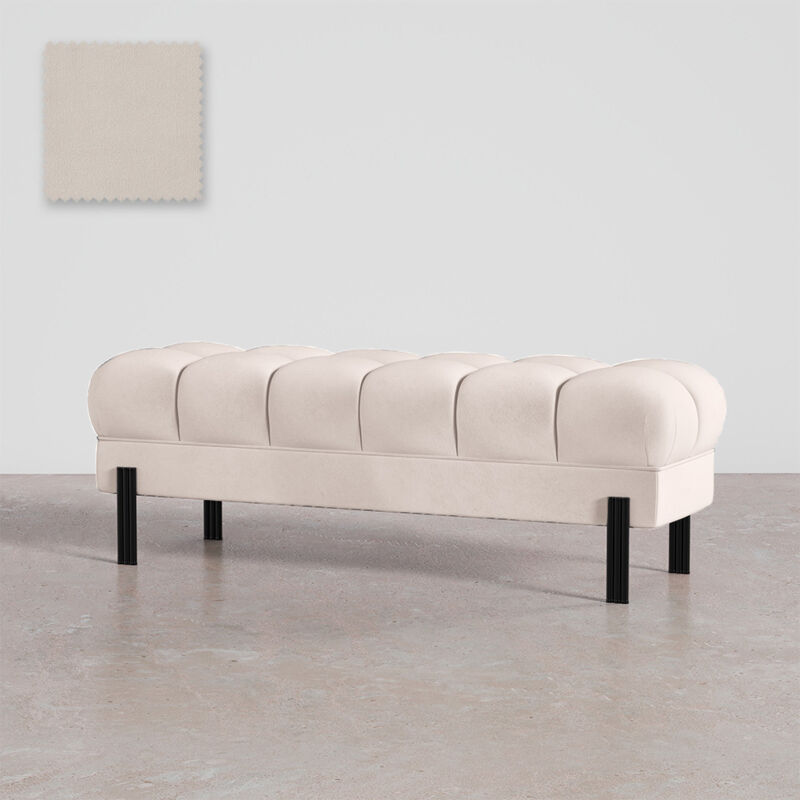 Banc de style Chesterfield tapissé en velours avec pieds en fer - Hamptons Ivoire