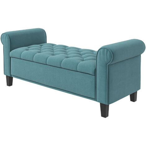 Banc de style vintage, banc avec espace de rangement, aspect velours, vert