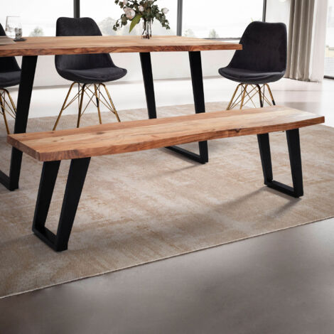 Banc de table 120x40x45,5 cm en acacia naturel et métal noir