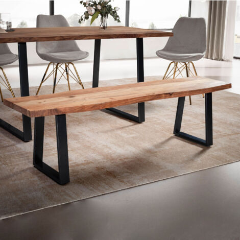 Banc de table pieds U 140x40x45,5 cm en acacia naturel et métal noir