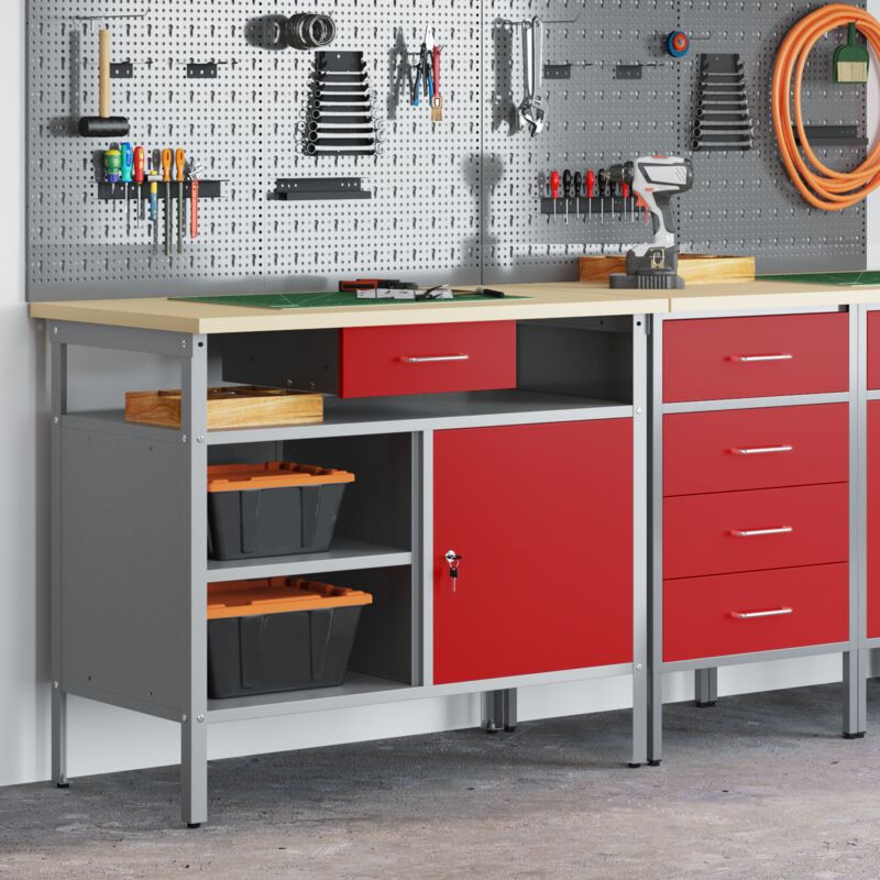 Banc de travail vidaXL avec porte verrouillable Rouge 100x55x85 cm Acier