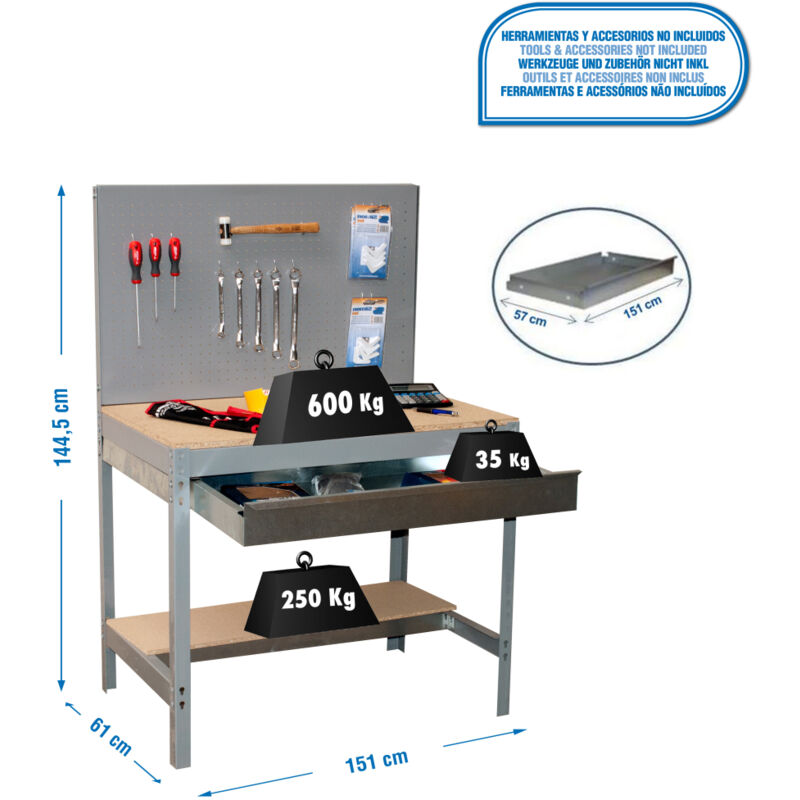Etagère basse banc de travail simonwork BT2 box 1500 gris/bois - 1445x1510x610 600Kg Simonrack