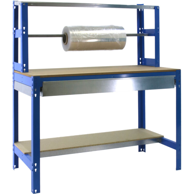 Etabli d'Emballage avec Tiroir à Glissières Télescopiques, Capacité de Charge 400 kg, 1445x910x760 mm, Barre Porte-Rouleaux, Table de Travail Etabli d'Emballage avec Tiroir à Glissières Télescopiques, Capacité de Charge 400 kg, 1445x910x760 mm, Barre Porte-Rouleaux, Table de Travail