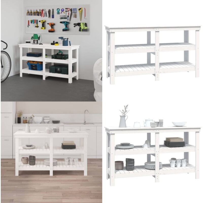 Vidaxl - Banc de travail Blanc 142,5x50x80 cm Bois de pin massif - banc de travail - bancs de travail - Home & Living - Blanc