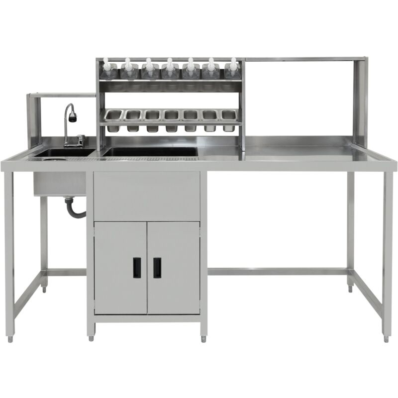 Banc De Travail Bubble Tea Boba Comptoir Préparation Service Évier Acier Mitigeur Bac à Glace Placard Étagères Bacs Gastro Bouteilles Sirop KuKoo