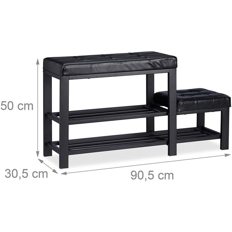 Banc d'entrée meuble chaussure banquette tabouret 90,5 cm noir
