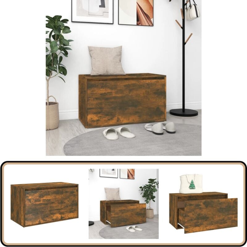 Banc d'entrée 80x40x45 cm Chêne fumé Bois d'ingénierie - Banc D'entrée - Banc Coffre - Banc Rangement - Meuble D'entrée - Mobilier Intérieur