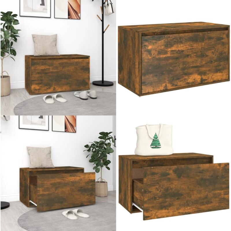 Banc d'entrée 80x40x45 cm Chêne fumé Bois d'ingénierie - Banc D'entrée - Banc Coffre - Banc Rangement - Meuble D'entrée - Mobilier Intérieur - Home &