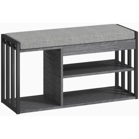 Banc d'entrée avec Étagère à Chaussures 3 Niveaux Gris, Meuble de Rangement pour Hall, Salon ou Chambre