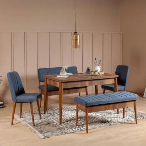 Banc d'entrée avec rangement en tissu bleu 110 cm ROSARIO