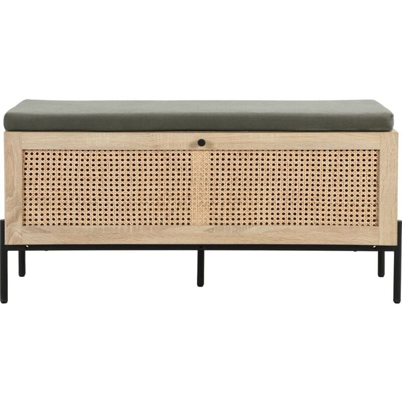 Banc d'entrée avec rangement pour chaussures en bois et cannage 100 cm - Iris