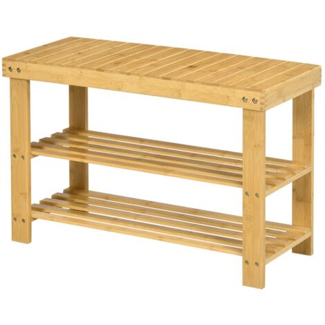 Banc d'Entrée Bambou 3 Étages, Range-Chaussures pour 6 Paires, 70x28x45 cm, Rangement Salon Pratique et Naturel