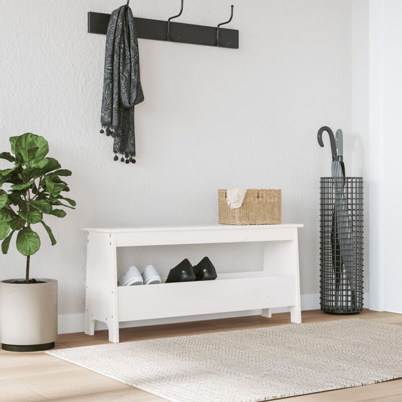 Banc d'entrée blanc 100x28x45 cm bois de pin massif