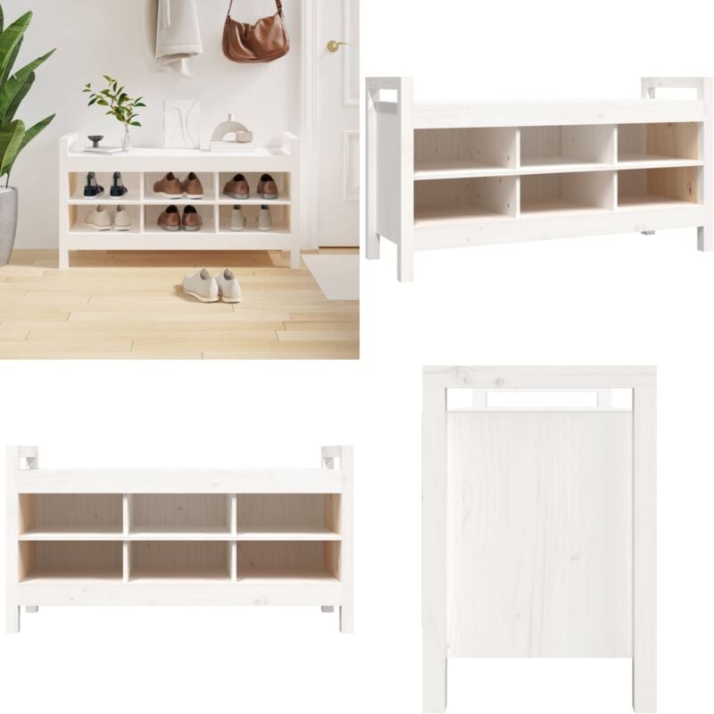 Banc d'entrée Blanc 110x40x60 cm Bois de pin massif - Banc D'entrée - Banc Coffre - Meuble Rangement - Banc Bois - Banc Design - Home & Living