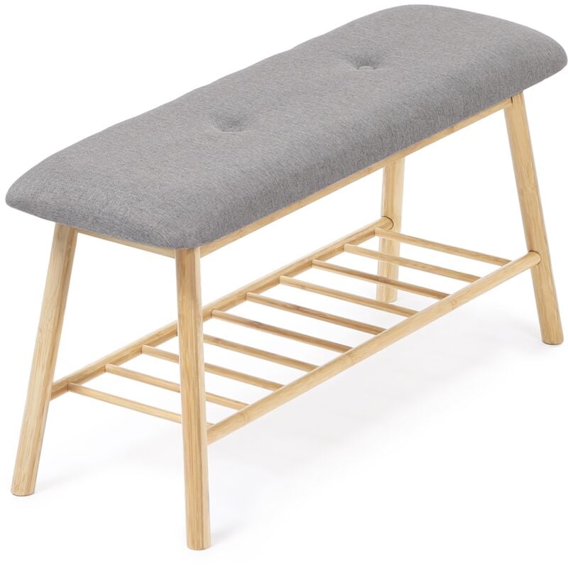 Banc d'entrée capitonné bambou rita tissu gris clair